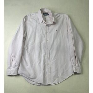 Ralph Lauren Mens Classic Fit Striped Button Down Shirt Pink White Long Sleeve